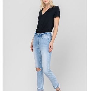 VERVET BY FLYING MONKEY HIGH-RISE SLIM CROP DOUBLE-CUFF DENIM JEANS PANTS 26